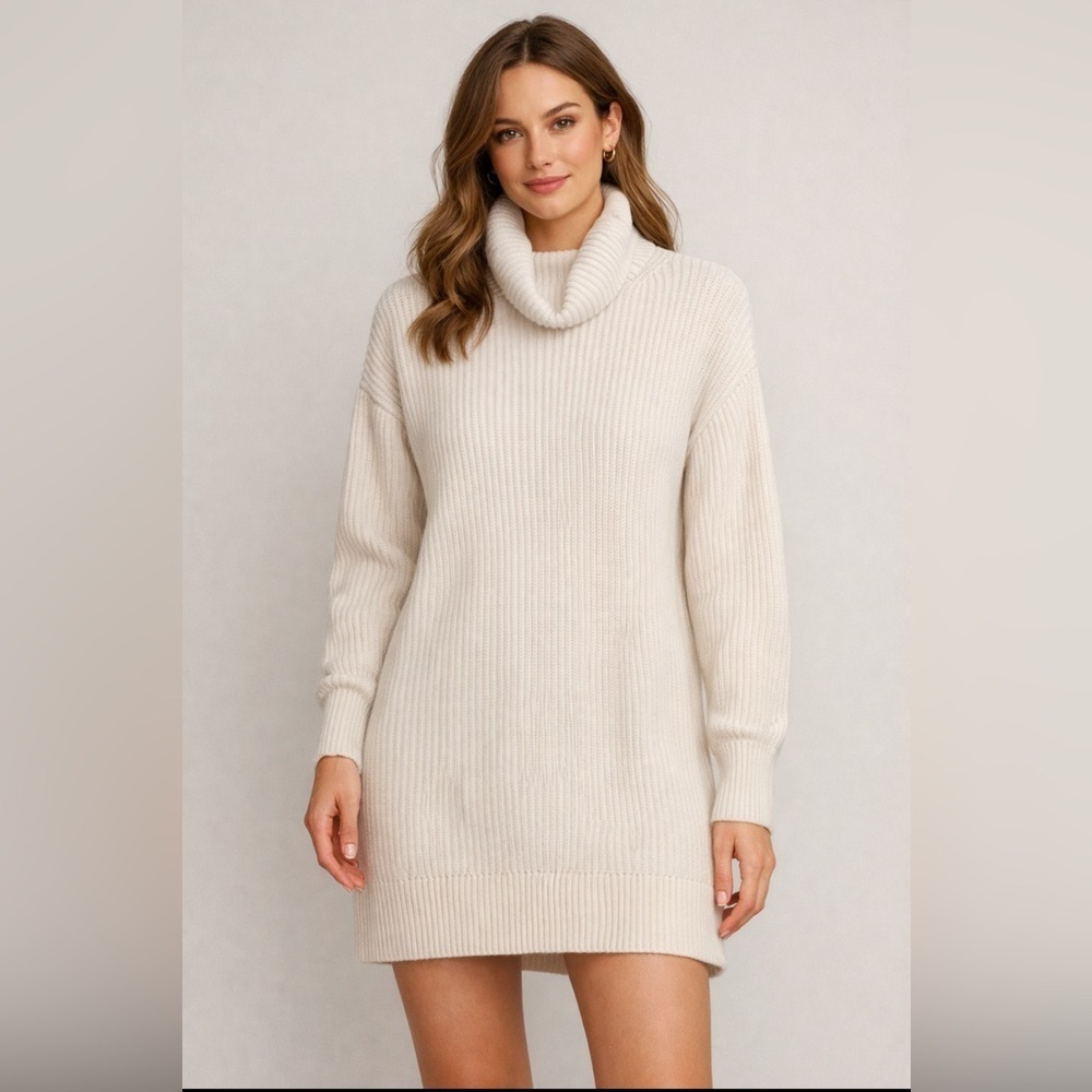 GAP Cream Cowl Neck Knit Sweater Dress. Size-Small. Soft Minimalist